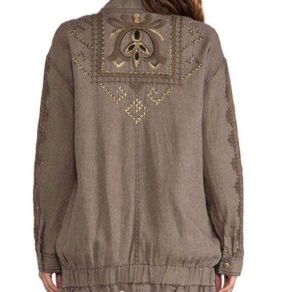 Free People Vintage Small Gold Embroidered Twill Parka Coat Jacket - Picture 9 of 10